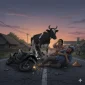 Ilustrasi :Sepeda motor tergeletak di jalan setelah menabrak sapi, menyisakan pengendara dalam kondisi terluka. Ilustrasi kejadian lakalantas tunggal yang sering terjadi.