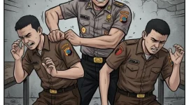 ILUSTRASI: Gambaran dugaan kekerasan yang dilakukan seorang oknum polisi terhadap dua siswa Bintara di lingkungan Polda NTT. Kasus ini menjadi sorotan tajam setelah rekaman videonya viral di media sosial dan memicu reaksi keras publik.